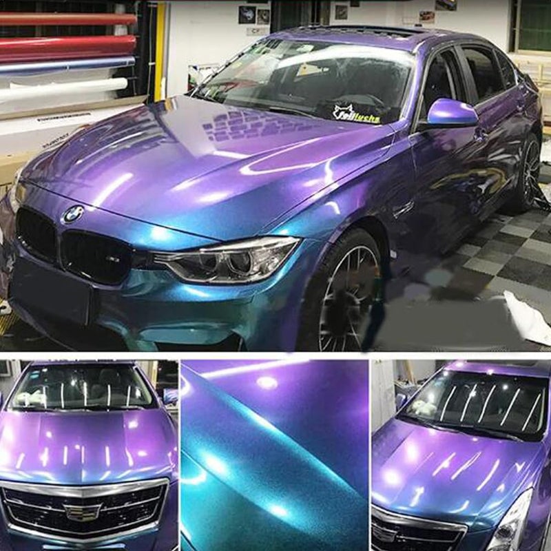 ATMOMO Purple to Lake Blue Glossy Metallic Chameleon Vinyl Wrap Sparking Diamond Color Change DIY Vehicle Vinyl Film, 59.8'' x 29.5'' - Image 5